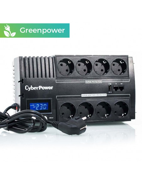 CyberPower BR700ELCD 700VA/420W, 8 Steckdosen + LCD + USB CHARGE + GREENPOWER UPS Power System