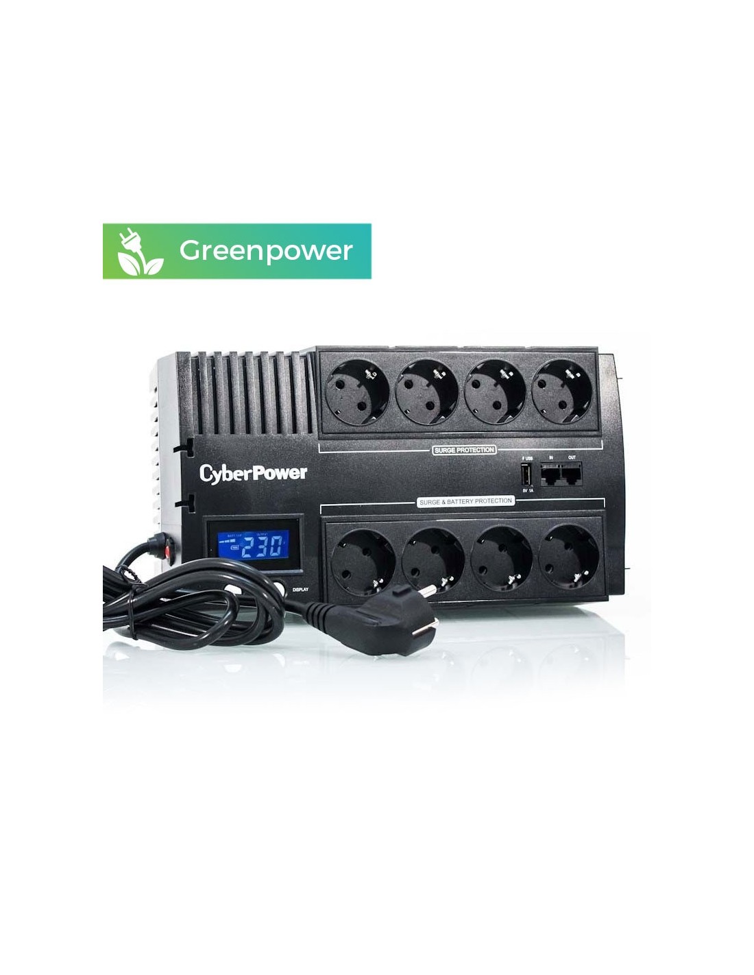 CyberPower BR700ELCD 700VA/420W, 8 Steckdosen + LCD + USB CHARGE + GREENPOWER UPS Power System