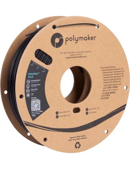 Polymaker PolyMax Tough PLA | Filamento para impresión 3D | 1,75mm (0,75Kg) | Negro