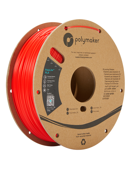 Polymaker PolyLite PLA | Filamento para impresión 3D | 1,75 mm (1Kg) | Rojo