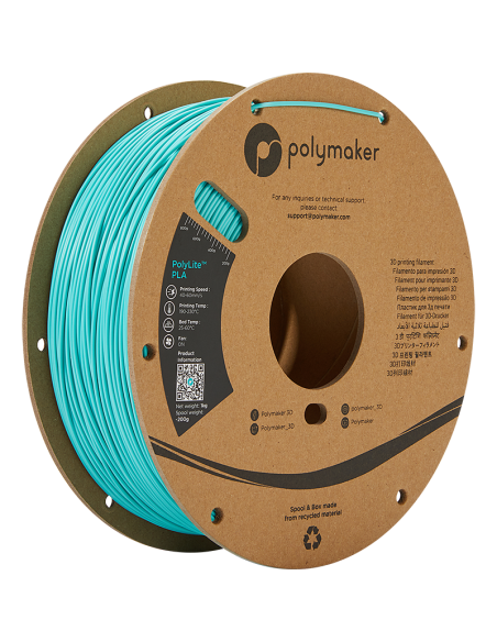 Polymaker PolyLite PLA | Filamento para impresión 3D | 1,75 mm (1Kg) | Azul claro Teal