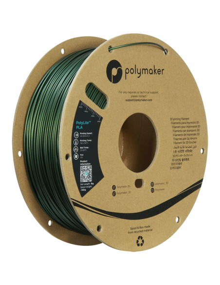 Polymaker PolyLite PLA | Filamento para impresión 3D | 1,75 mm (1Kg) | Verde Oscuro Brillante