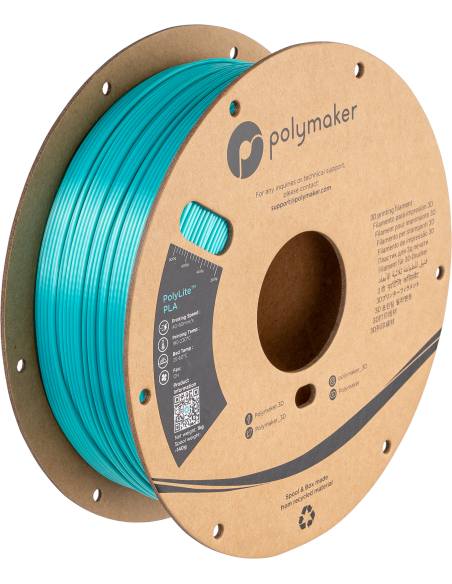 Polymaker PolyLite PLA | Filamento para impresión 3D | 2,85 mm (1Kg) | Azul Claro Teal