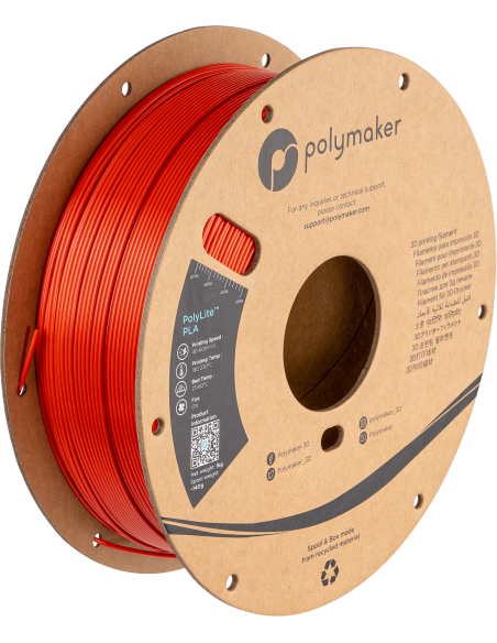 Polymaker PolyLite PLA | Filamento para impresión 3D | 2,85 mm (1Kg) | Rojo