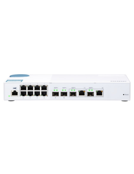  QSW-M408-2C Switch 10GbE - 12 puertos (8 RJ45, 2 SFP+, 2 combo SFP+ RJ45), agregación de puertos 802.3ad