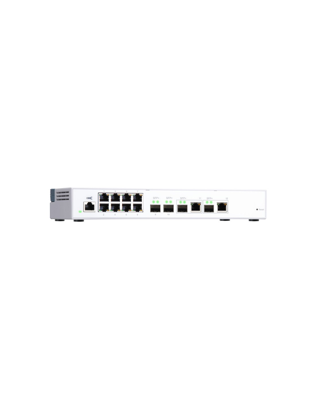  QSW-M408-2C Switch 10GbE - 12 puertos (8 RJ45, 2 SFP+, 2 combo SFP+ RJ45), agregación de puertos 802.3ad