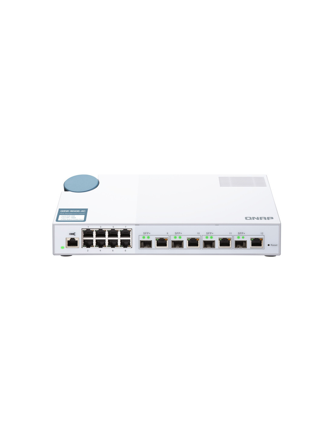  QSW-M408-4C Switch 10GbE - 12 puertos (8 RJ45, 4 combo SFP+ RJ45), agregación de puertos 802.3ad