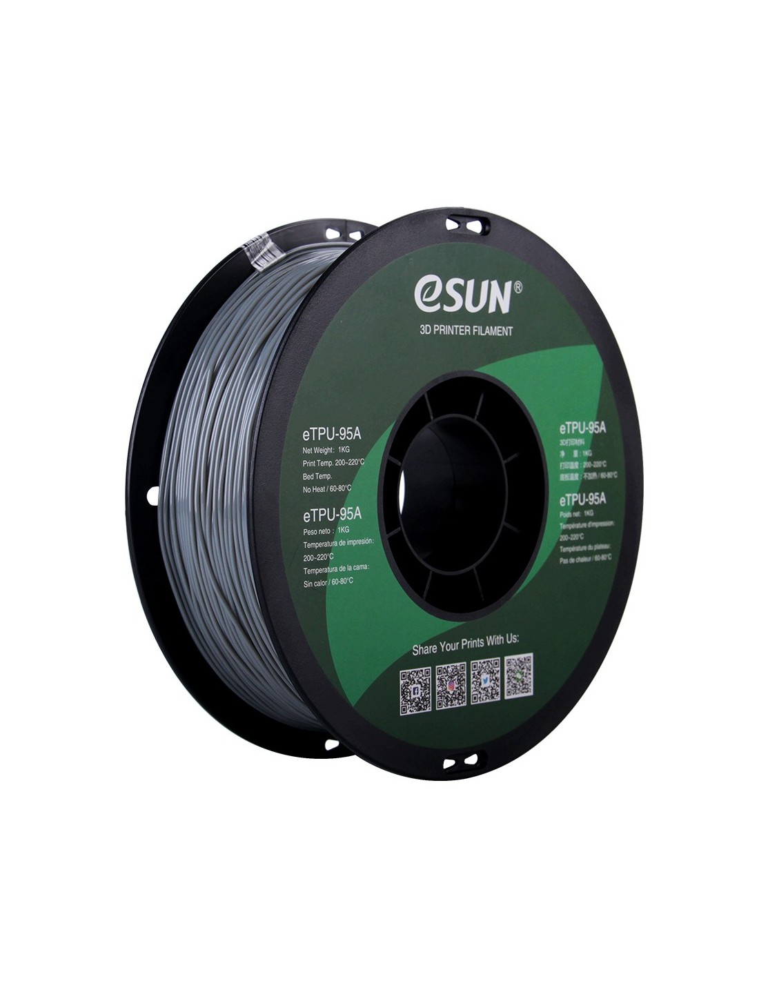 eSun eTPU-95A | Filamento para impressão 3D | 1,75mm (1Kg) | Cinzento