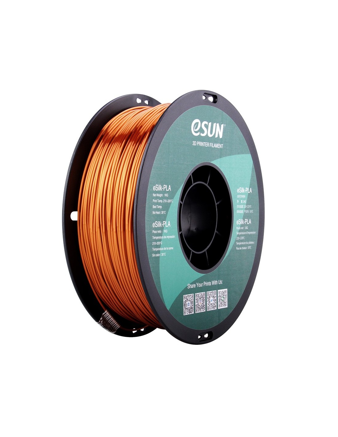 eSun ePLA-Silk : 3D-Druck Filament : 1.75 mm (1Kg) : Kupfer