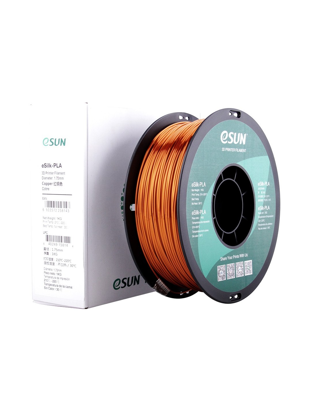 eSun ePLA-Silk : 3D-Druck Filament : 1.75 mm (1Kg) : Kupfer