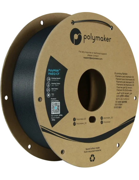 Polymaker PolyMide™ PA612-CF | Filamento para impressão 3D | 1,75 mm (0,5Kg) | Preto