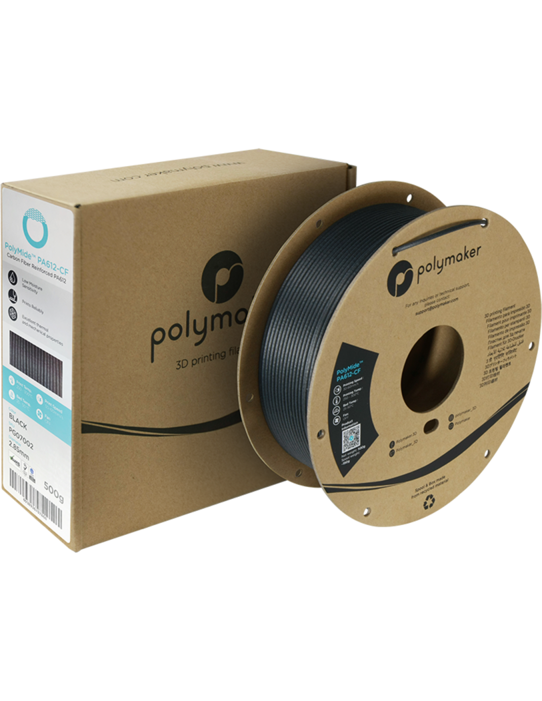 Polymaker PolyMide™ PA612-CF | Filament d'impression 3D | 1.75 mm (0.5Kg) | Noir