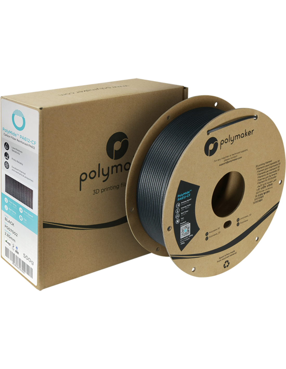 Polymaker PolyMide™ PA612-CF | Filamento para impressão 3D | 1,75 mm (0,5Kg) | Preto