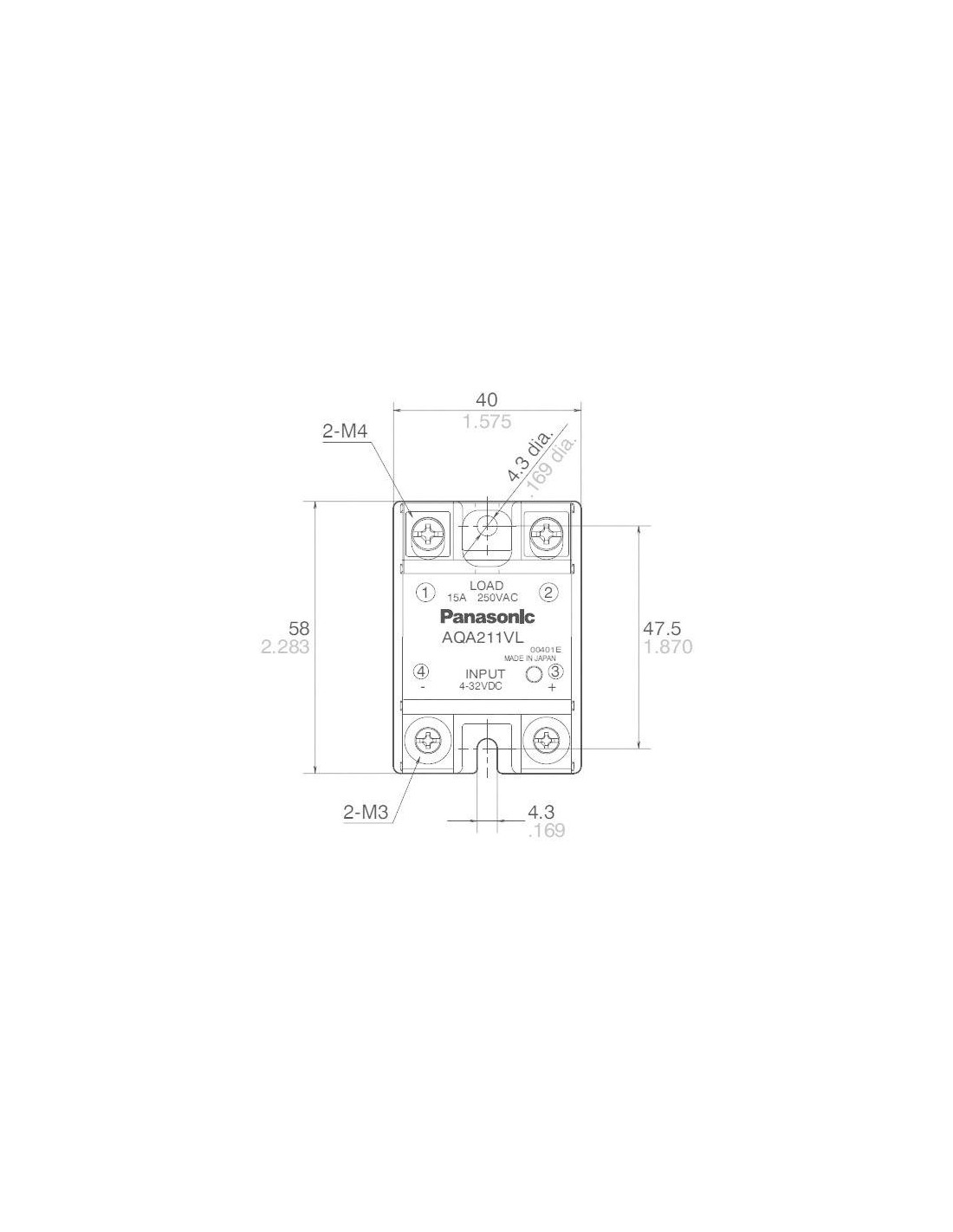 Panasonic AQA211VL SSR - 15A - 250V - Solid State Relay