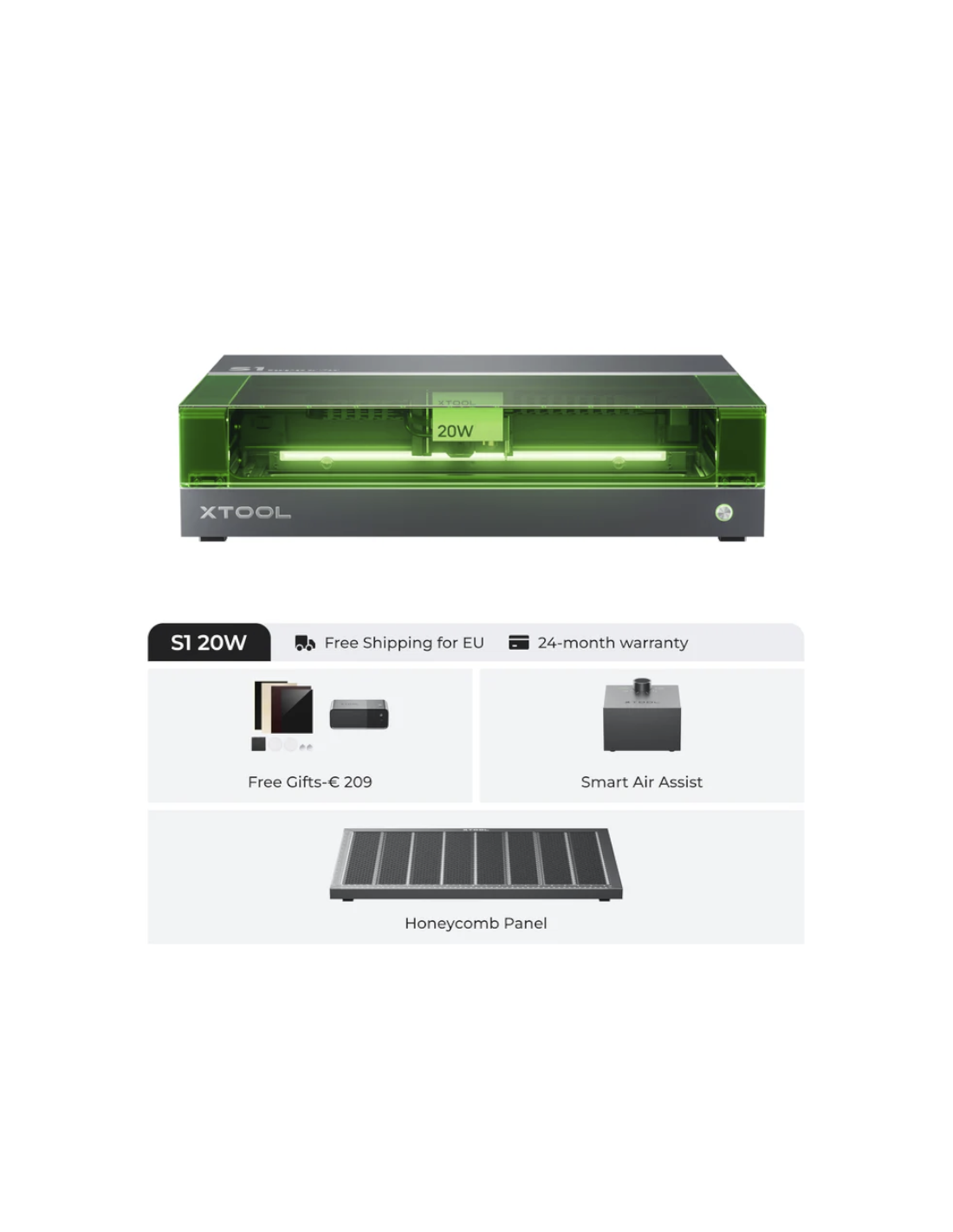 xTool S1 - 20W (Kit Básico) - Máquina de grabado y corte láser