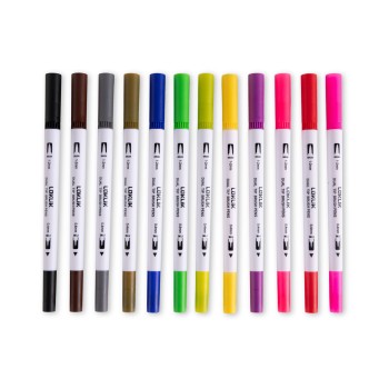 LOKLiK Stylos pinceaux à double pointe - 12 couleurs