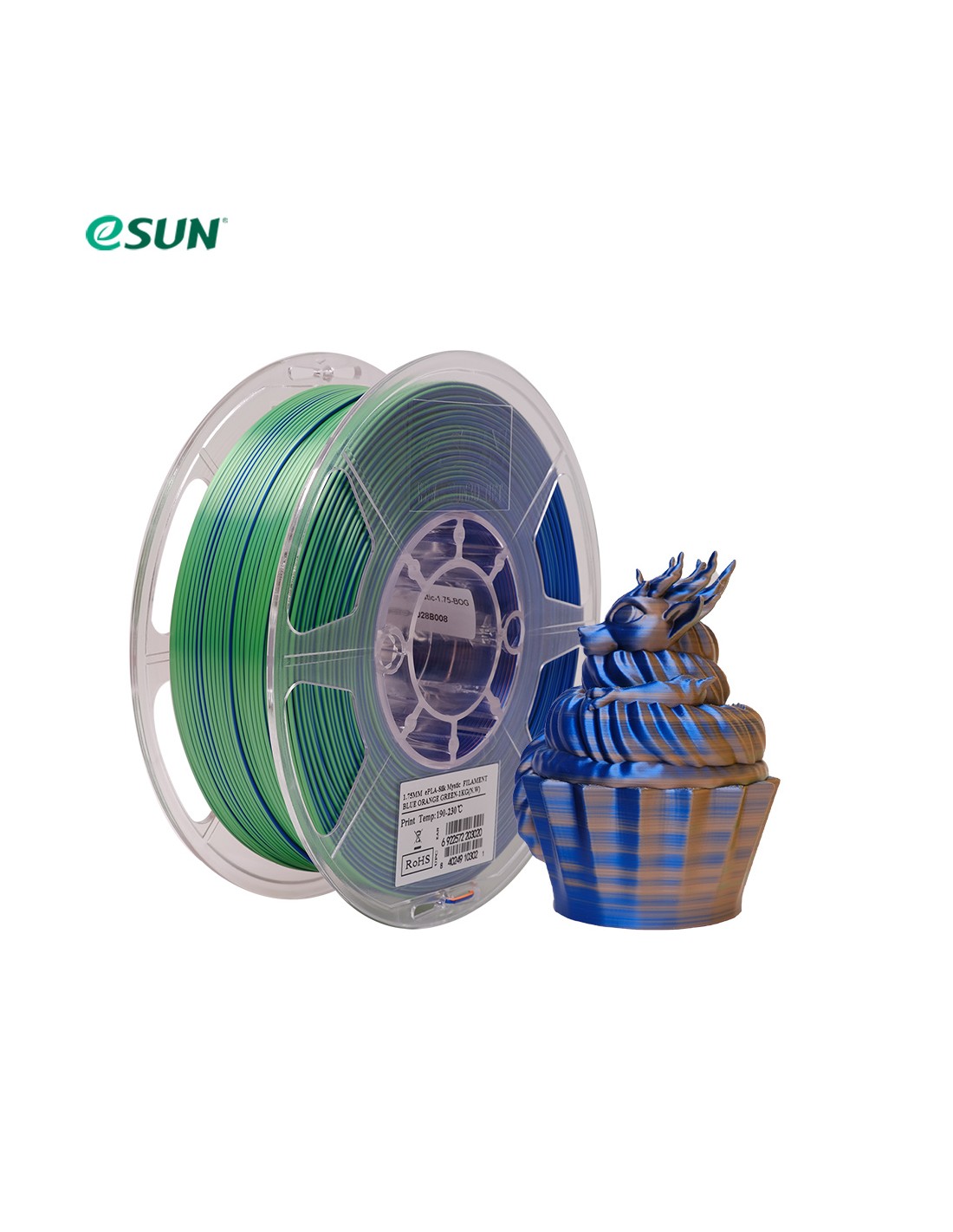 eSun ePLA-Silk Mystic - Dreifarbiges 3D-Druck-Filament | 1,75 mm (1Kg) | Blau/Orange/Grün