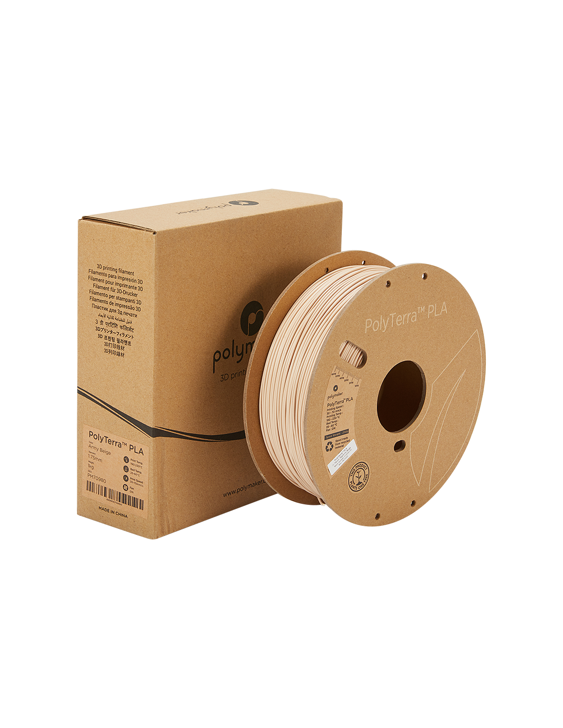 Polymaker PolyTerra PLA : Filament for 3D printing : 1,75 mm (1Kg) : Military beige