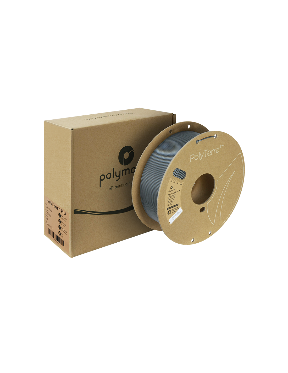 Polymaker PolyTerra PLA : 3D-Druck Filament : 1,75 mm (1Kg) : Aschgrau