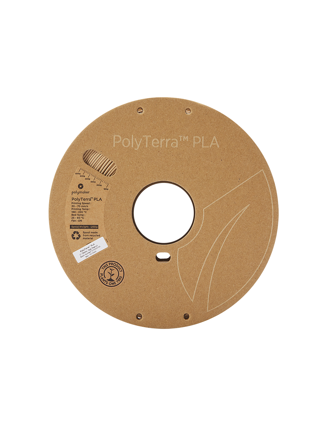 Polymaker PolyTerra PLA : Filament pour impression 3D : 1,75 mm (1Kg) : Brun cacahuète