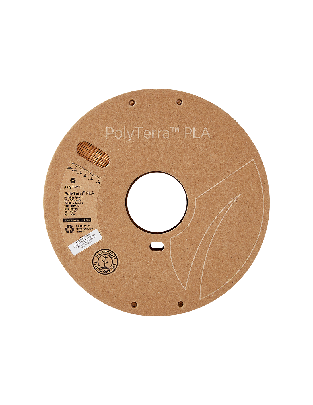 Polymaker PolyTerra PLA : 3D-Druckfilament : 1,75 mm (1Kg) : Holzbraun