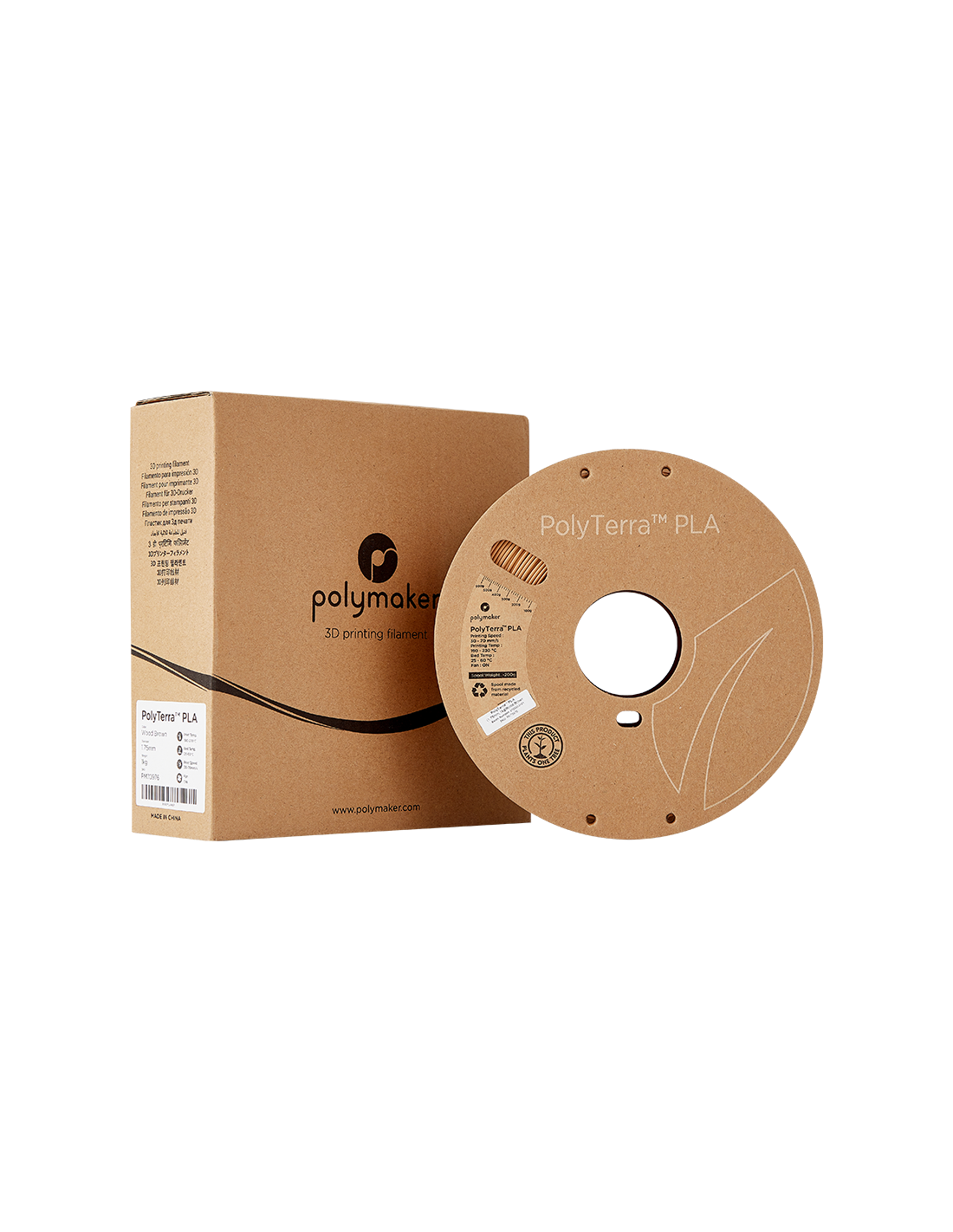 Polymaker PolyTerra PLA : Filamento para impressão 3D : 1,75 mm (1Kg) : Castanho madeira