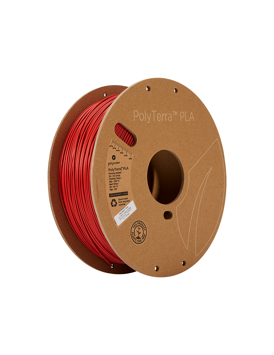 Polymaker PolyTerra PLA | Filamento para impressão 3D | 1,75 mm (1Kg) | Vermelho militar