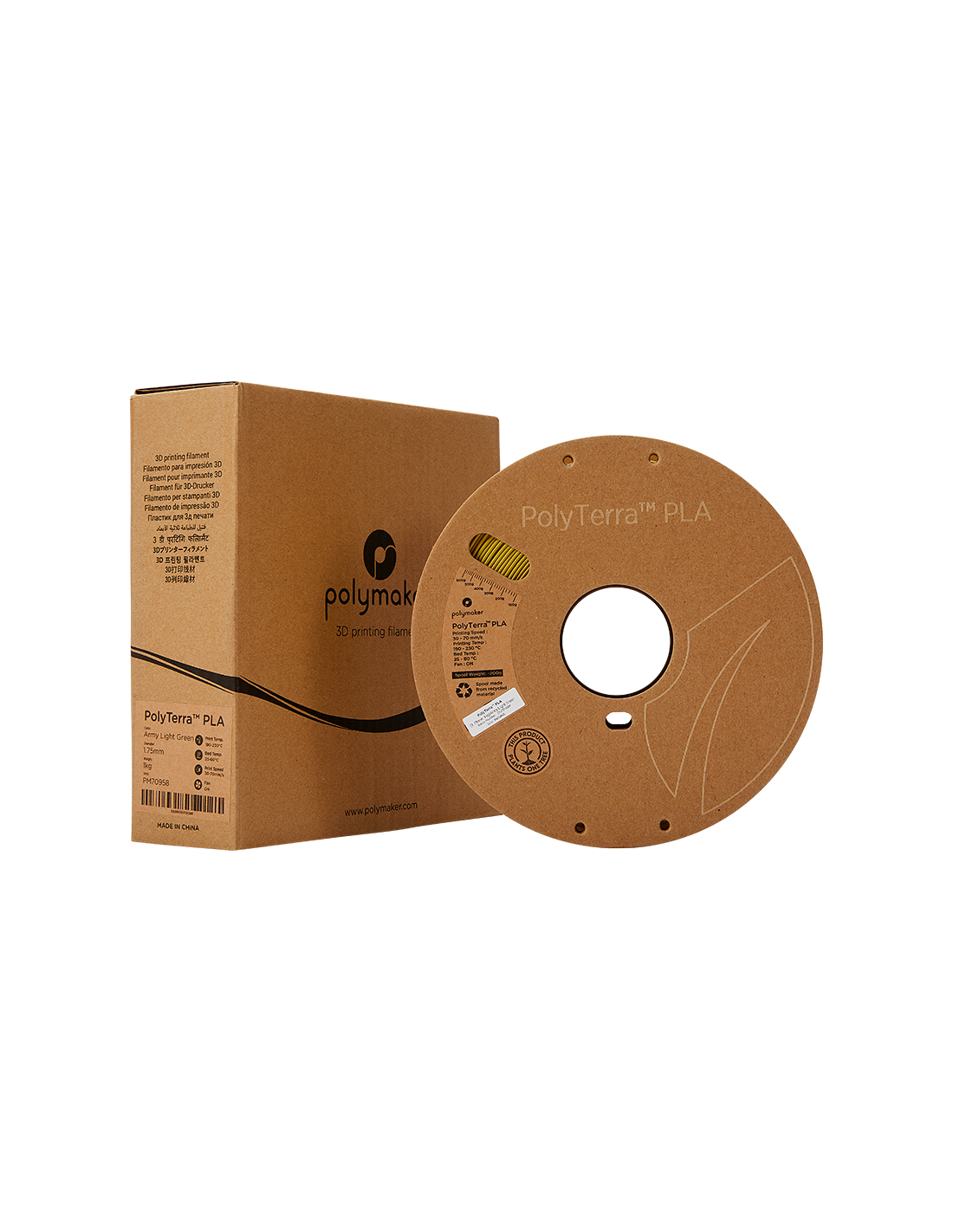 Polymaker PolyTerra PLA : Filament pour impression 3D : 1,75 mm (1Kg) : Vert clair militaire