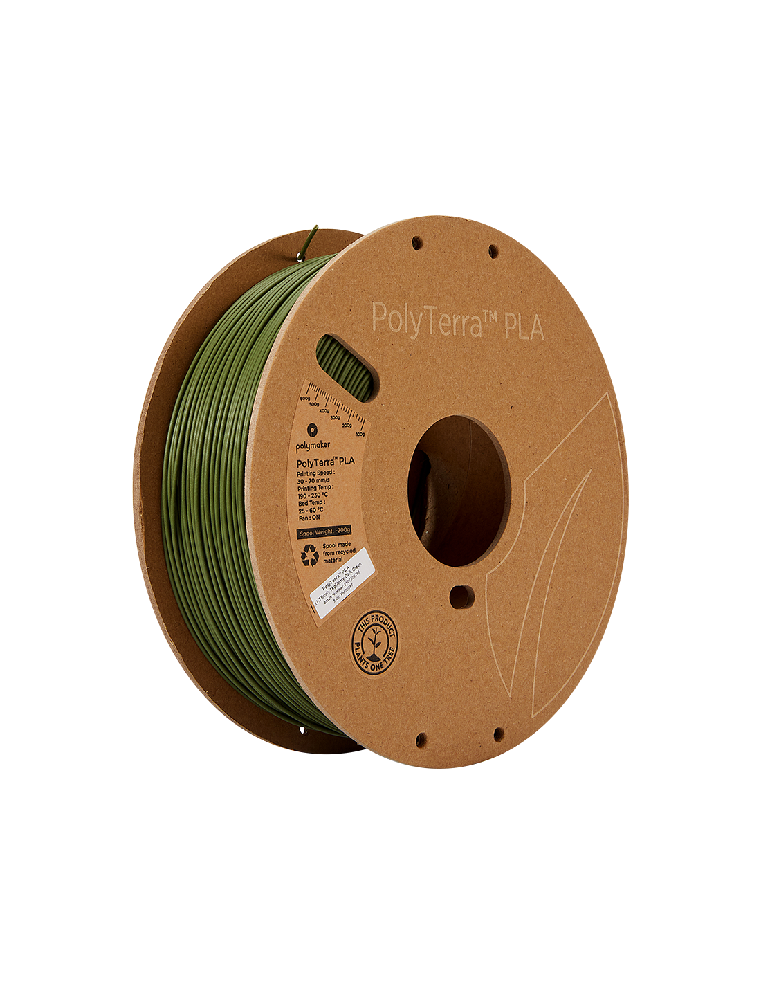 Polymaker PolyTerra PLA : Filament d'impression 3D : 1,75 mm (1Kg) : Vert foncé militaire