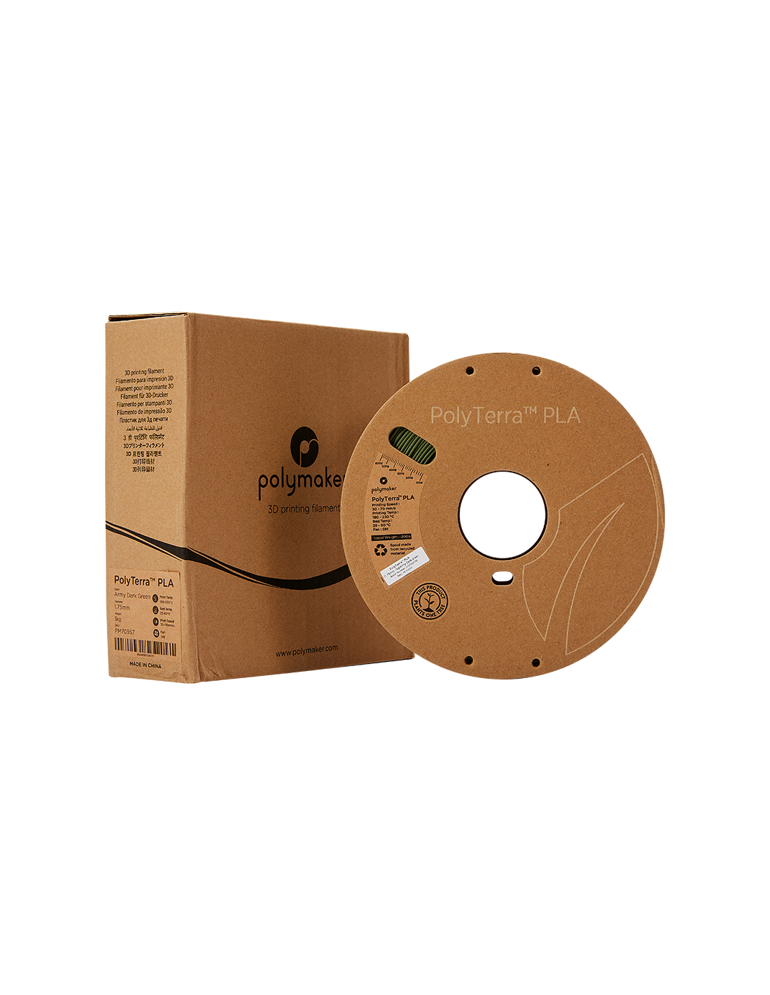 Polymaker PolyTerra PLA : Filament d'impression 3D : 1,75 mm (1Kg) : Vert foncé militaire