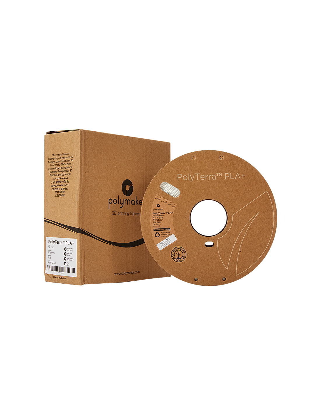 Polymaker PolyTerra PLA + | Filamento para impresión 3D | 1,75 mm (1Kg) | Blanco