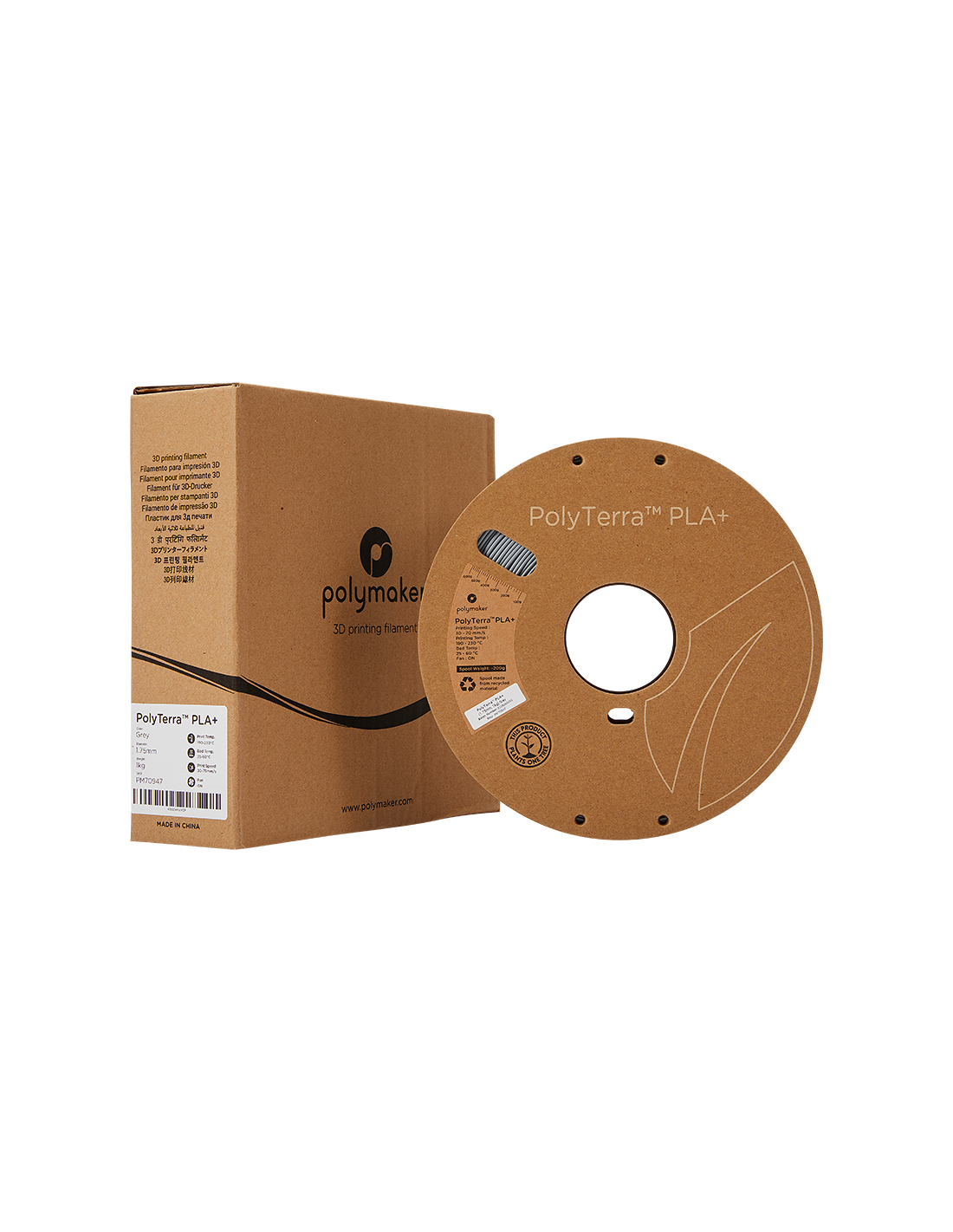 Polymaker PolyTerra PLA + : 3D-Druck Filament : 1,75 mm (1Kg) : Grau