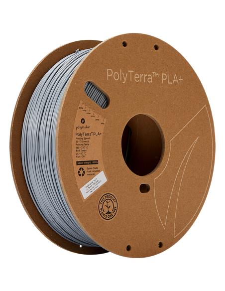 Polymaker PolyTerra PLA + : Filamento para impressão 3D : 1,75 mm (1Kg) : Cinzento