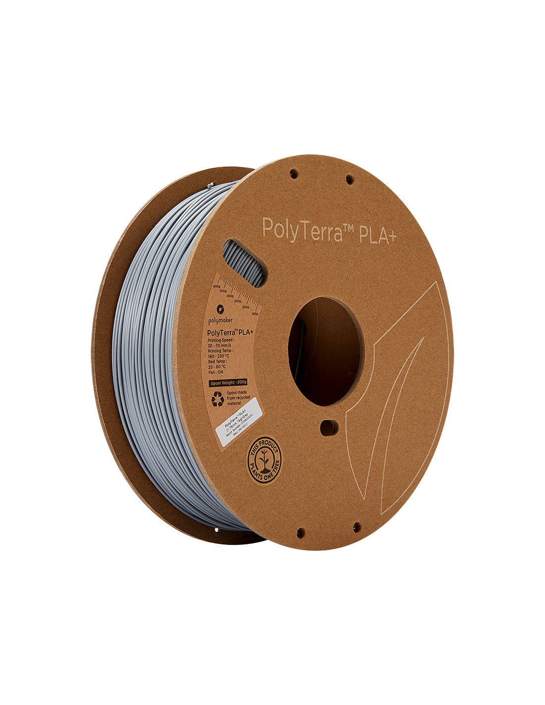 Polymaker PolyTerra PLA + : 3D Printing Filament : 1,75 mm (1Kg) : Grey