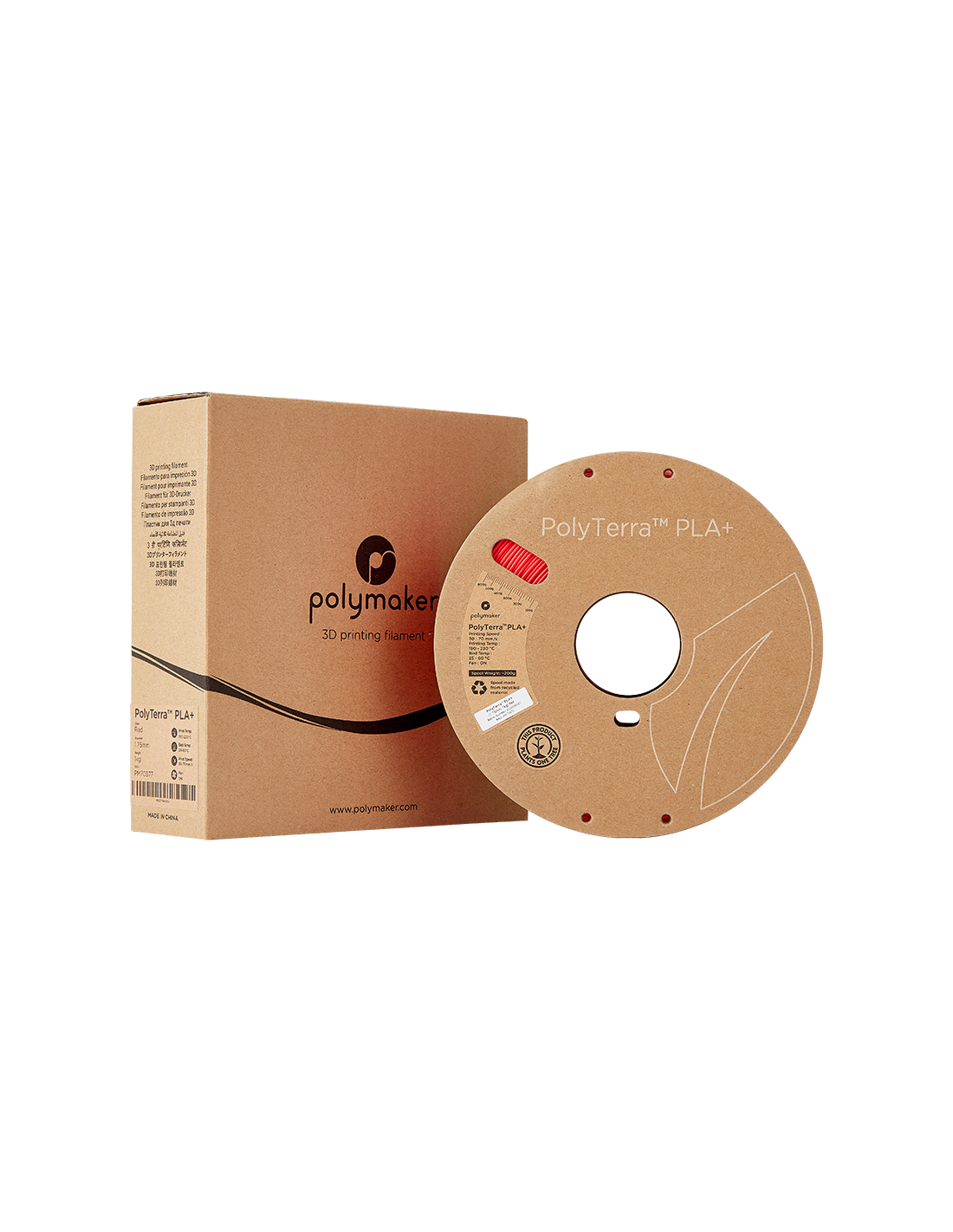 Polymaker PolyTerra PLA + : 3D Printing Filament : 1,75 mm (1Kg) : Red