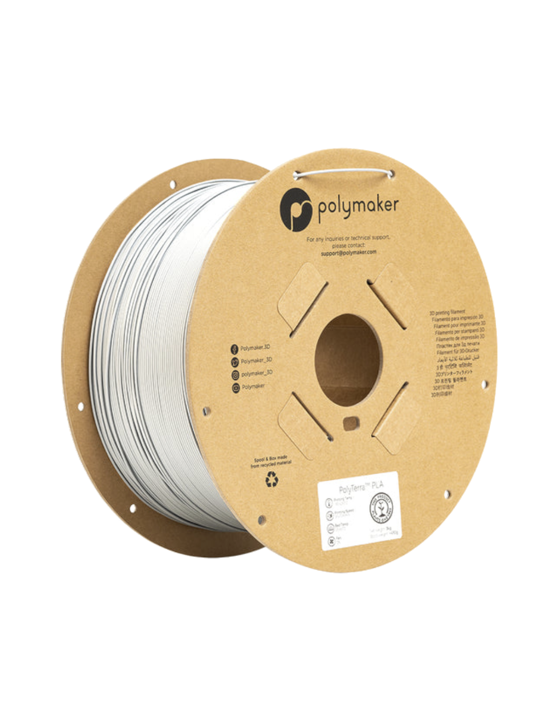 Polymaker PolyTerra PLA : Filamento para impressão 3D : 1,75 mm (3Kg) : Algodão Branco