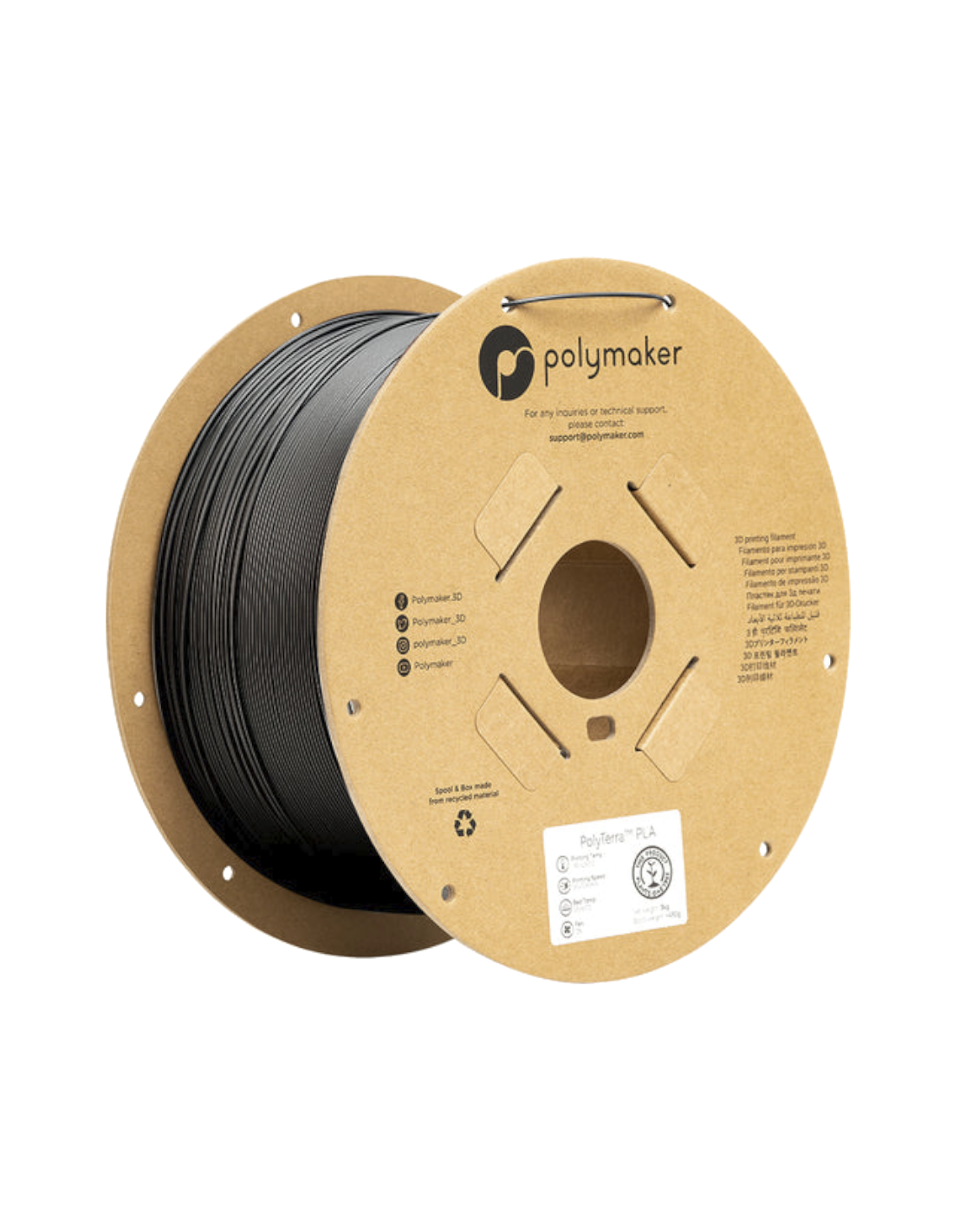 Polymaker PolyTerra PLA | Filamento para impresión 3D | 1,75 mm (3Kg) | Negro pizarra