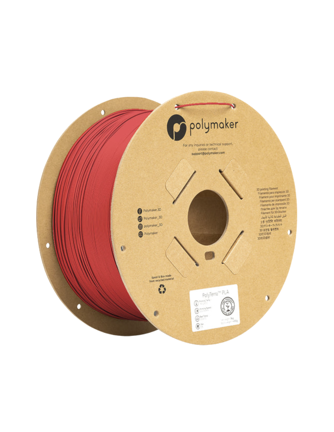 Polymaker PolyTerra PLA | Filamento para impresión 3D | 1,75 mm (3Kg) | Rojo Lava