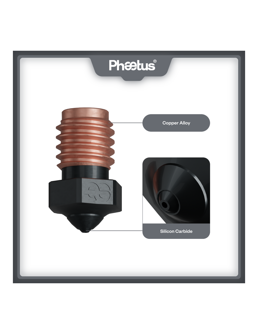 Phaetus PS Silicon carbide nozzle : 0.4 mm - 1.75 mm : 1 pc.