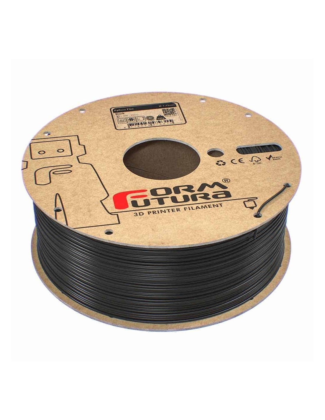 FormFutura Python Flex TPU 98A : Filament pour impression 3D : 1.75mm (0.5Kg) : Noir