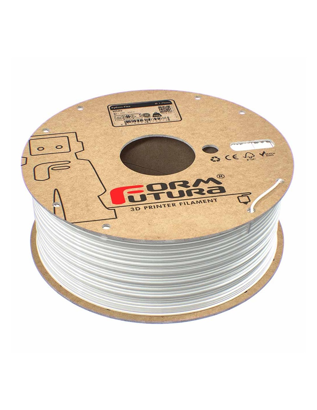 FormFutura Python Flex TPU 98A | 3D Druck Filament | 1.75mm (1Kg) | Weiß