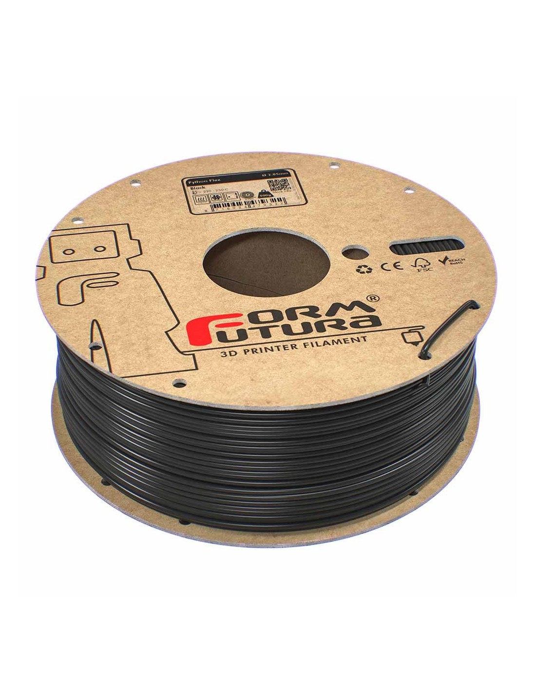 FormFutura Python Flex TPU 98A : 3D-Druck Filament : 2.85mm (0.5Kg) : Schwarz