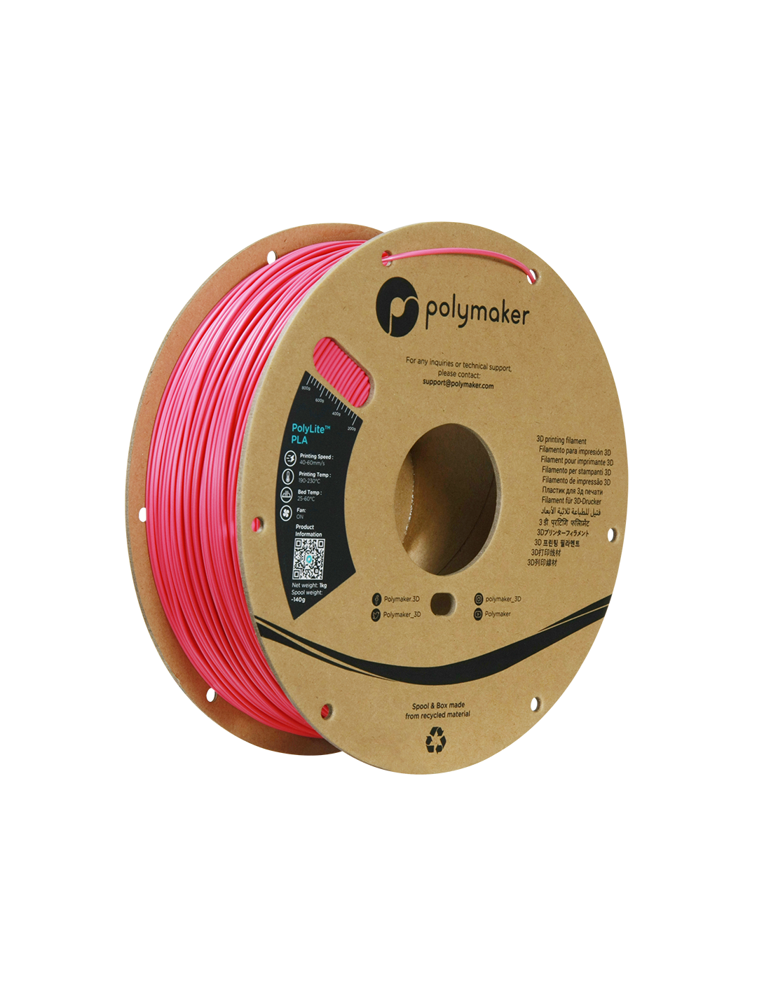 Polymaker PolyLite PLA | Filamento para impresión 3D | 1,75 mm (1Kg) | Rosa Magenta