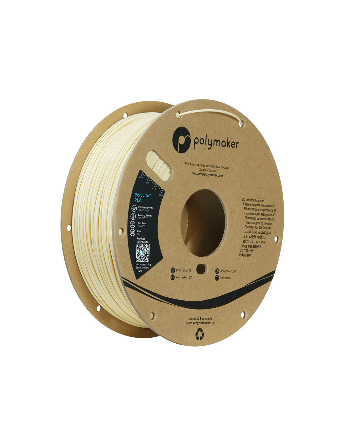 Polymaker PolyLite PLA | Filamento para impresión 3D | 1,75 mm (1Kg) | Beige Crema