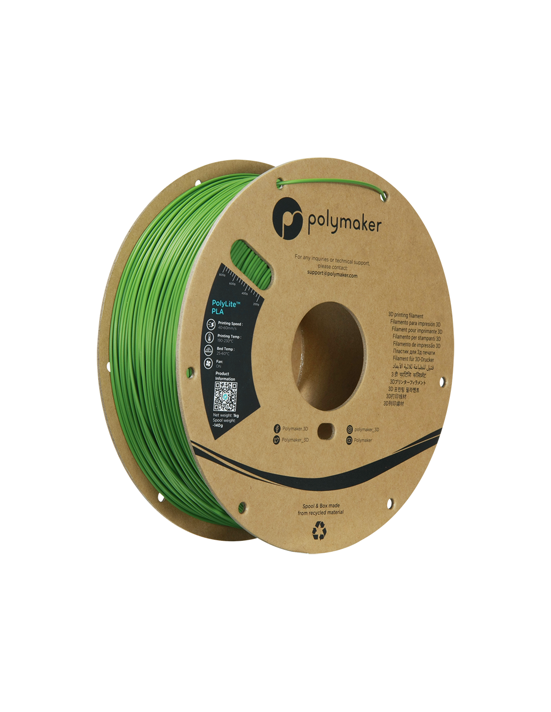 Polymaker PolyLite PLA | Filamento para impresión 3D | 1,75 mm (1Kg) | Verde Jungla