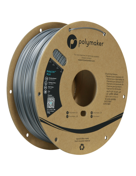 Polymaker PolyLite PLA | Filamento para impresión 3D | 1,75 mm (1Kg) | Gris Acero