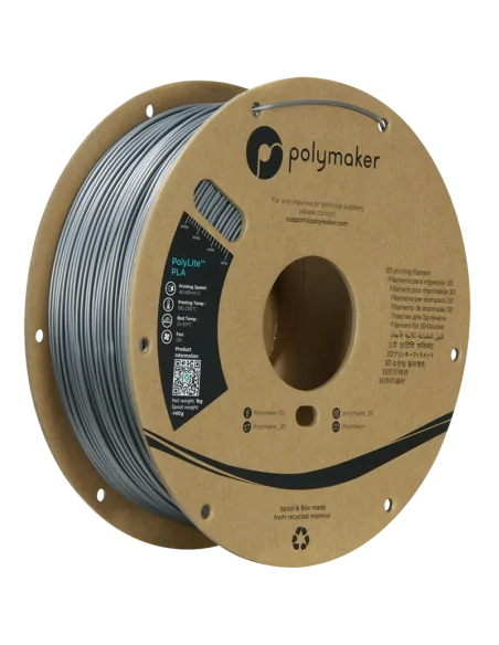 Polymaker PolyLite PLA | Filamento para impresión 3D | 1,75 mm (1Kg) | Gris Acero