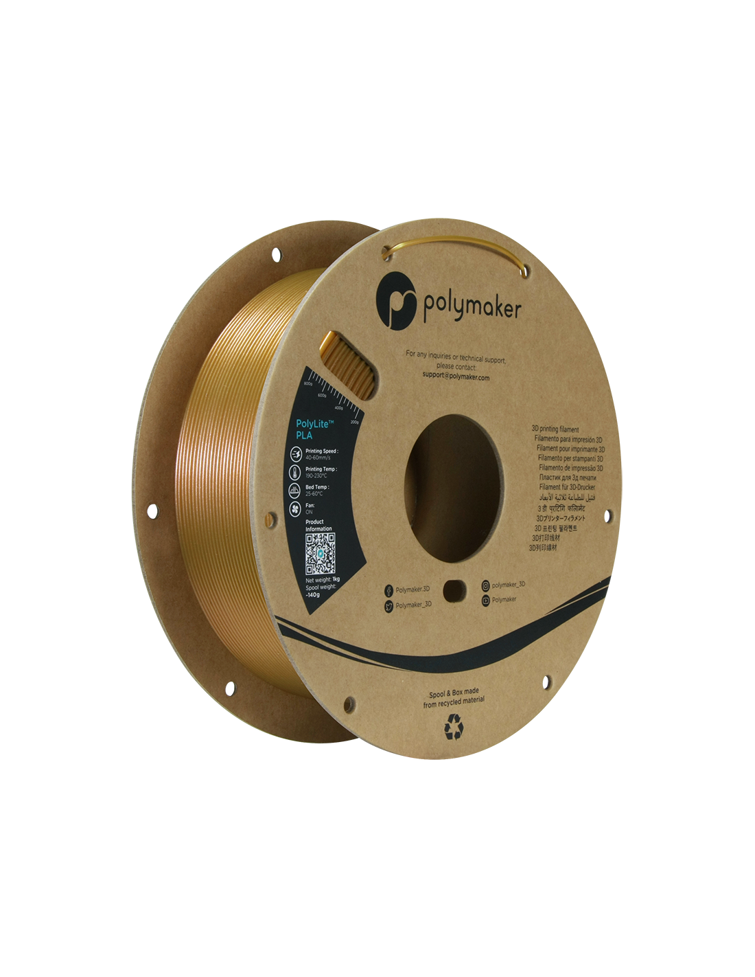 Polymaker PolyLite PLA Starlight | Filamento para impresión 3D | 1,75 mm (1Kg) | Oro Júpiter