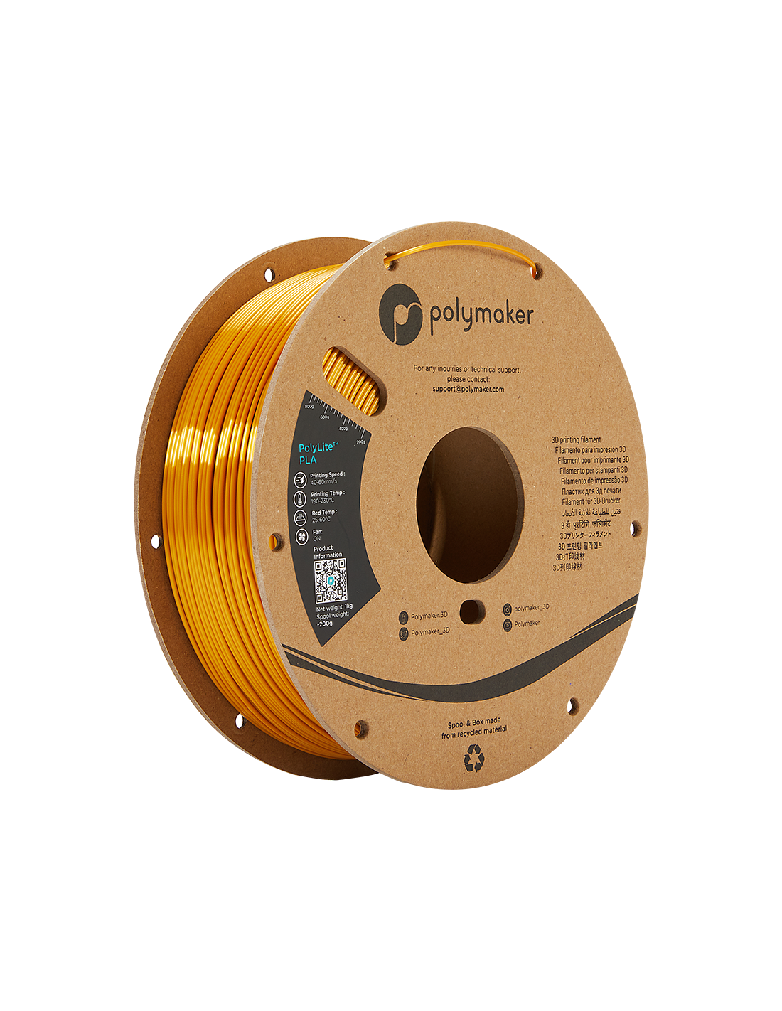 Polymaker PolyLite PLA | Filamento para impresión 3D | 1,75 mm (1Kg) | Oro de seda