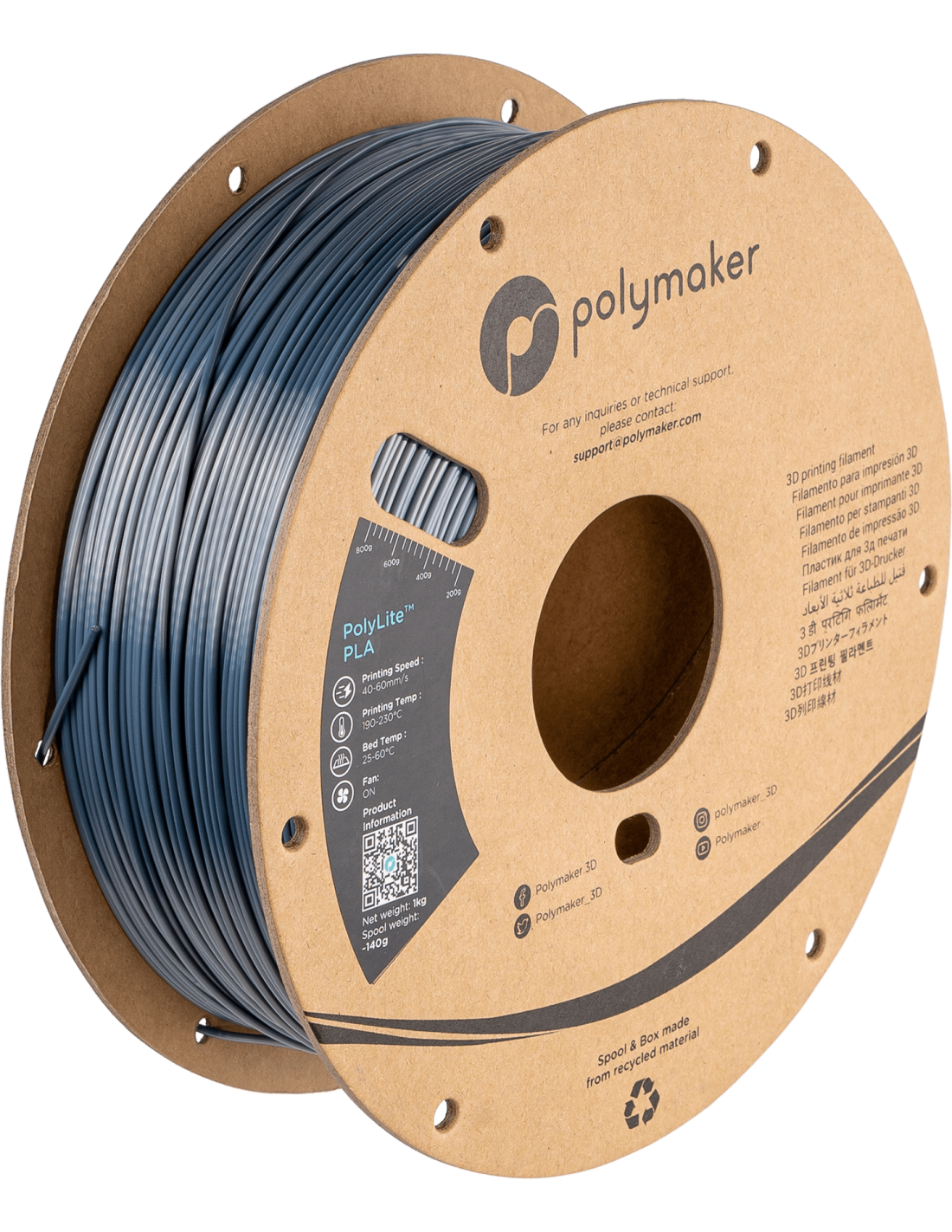 Polymaker PolyLite PLA | Filamento para impresión 3D | 1,75 mm (1Kg) | Gris Cromo de seda